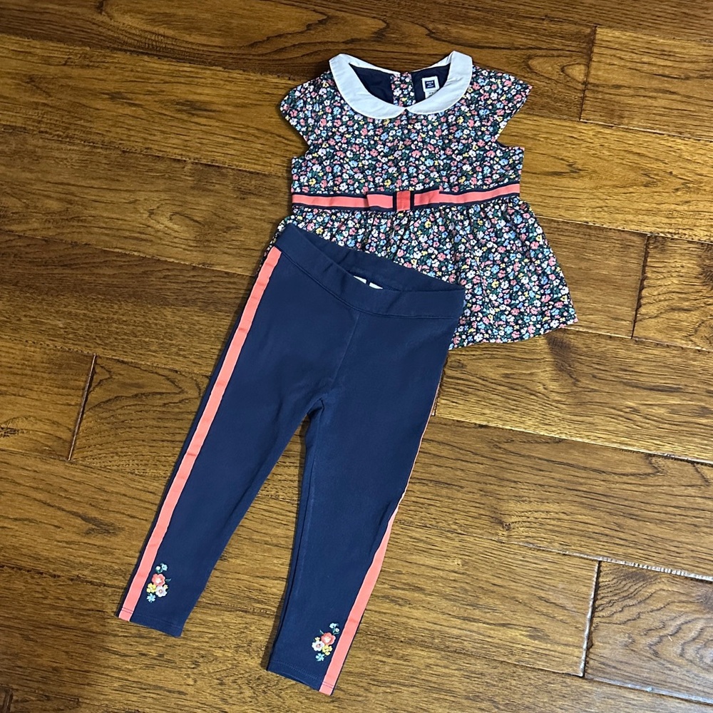 Floral Dress with Navy Leggings Set